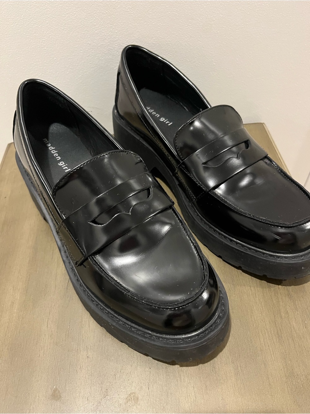 Madden Girl Men's Patent Black Platform Penny Loafers